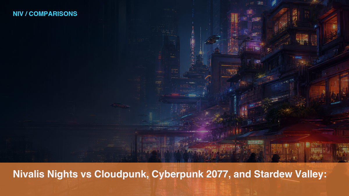 Nivalis Nights vs Cloudpunk, Cyberpunk 2077, and Stardew Valley: City Life or Cyberpunk RPG? Nivalis public media thumbnail